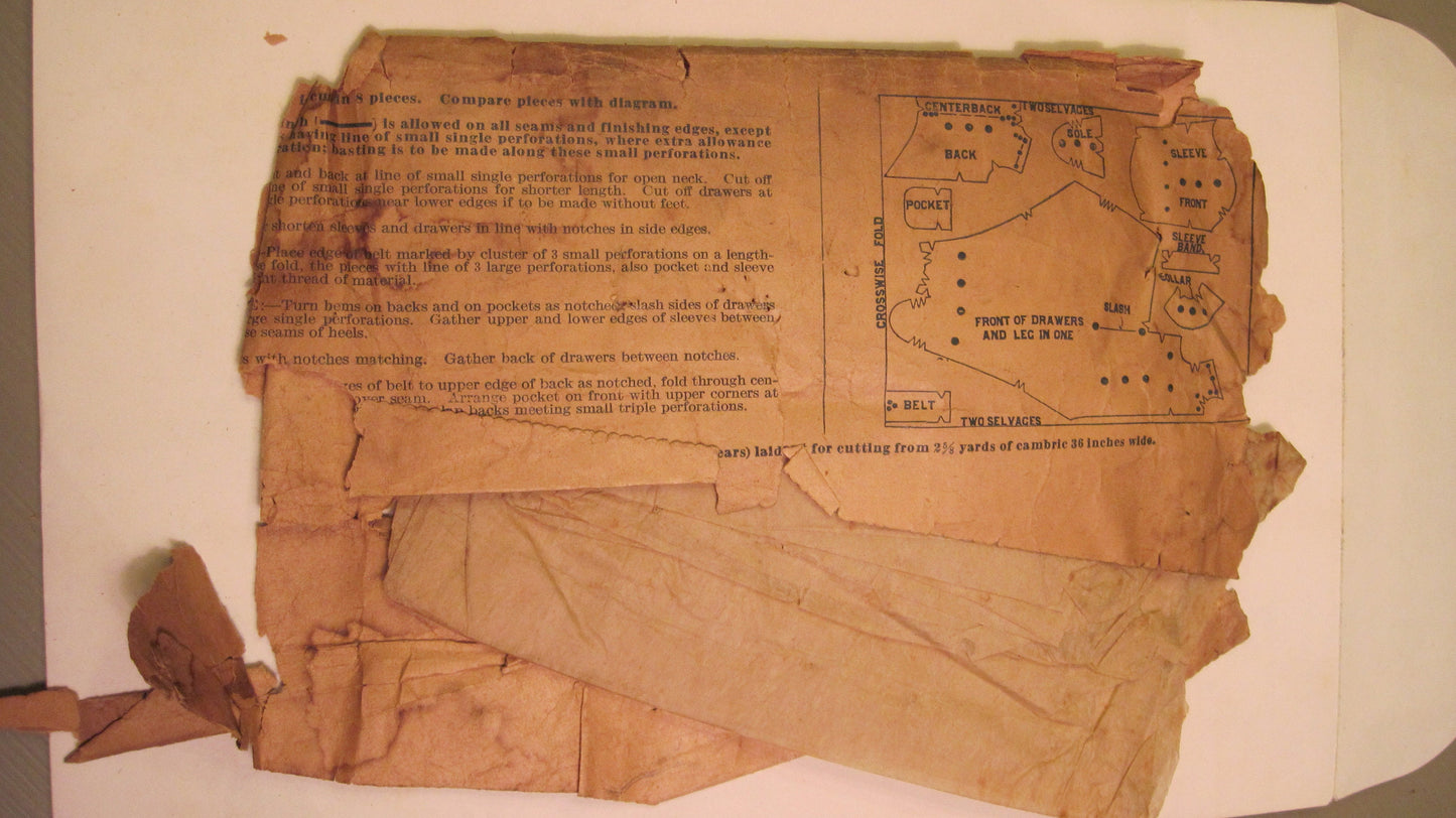 Vintage Sewing Pattern - Girl's or Boy's Night Drawers - 1920's