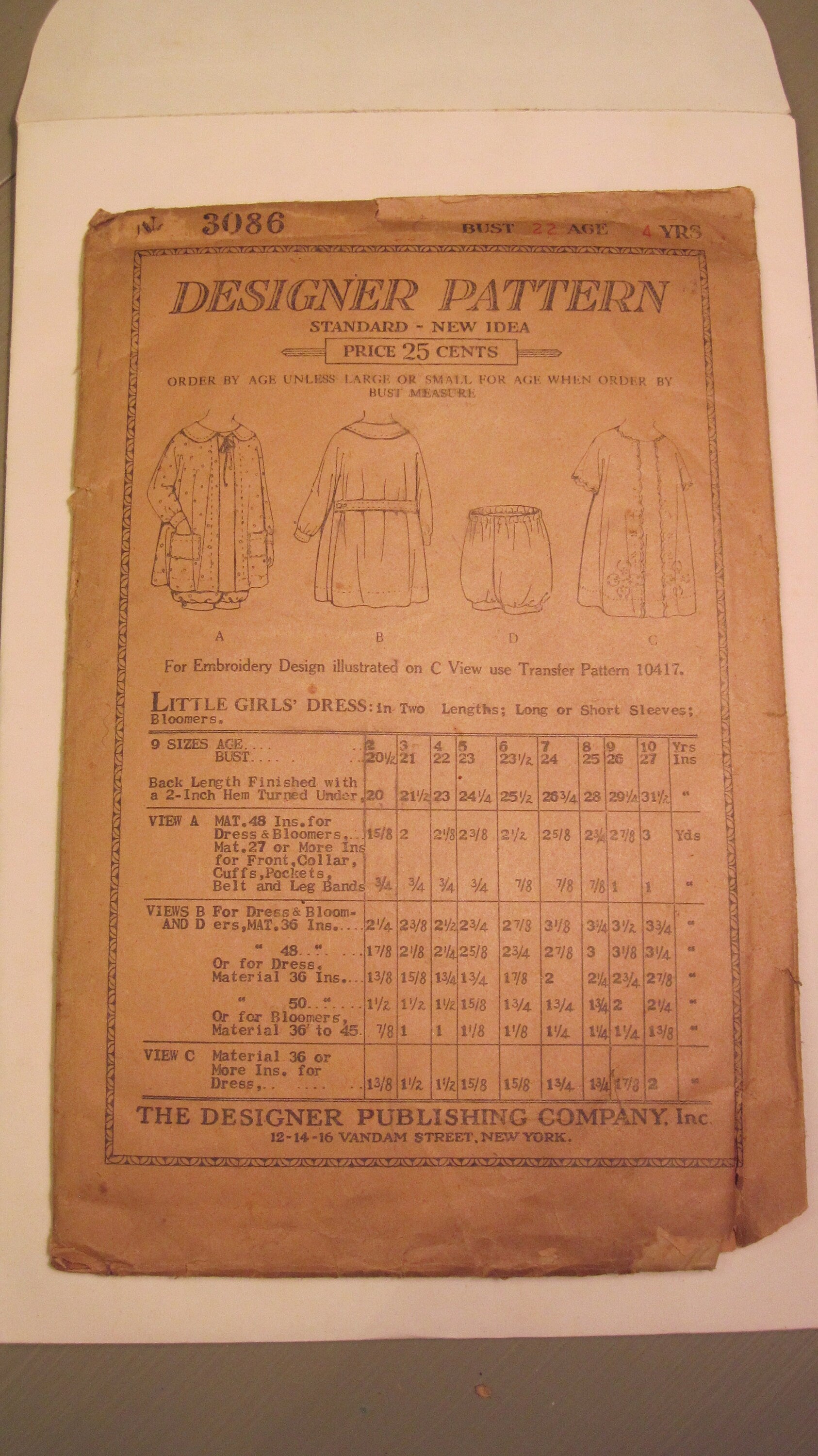 Vintage Sewing Pattern - Girl's Dress 1920's