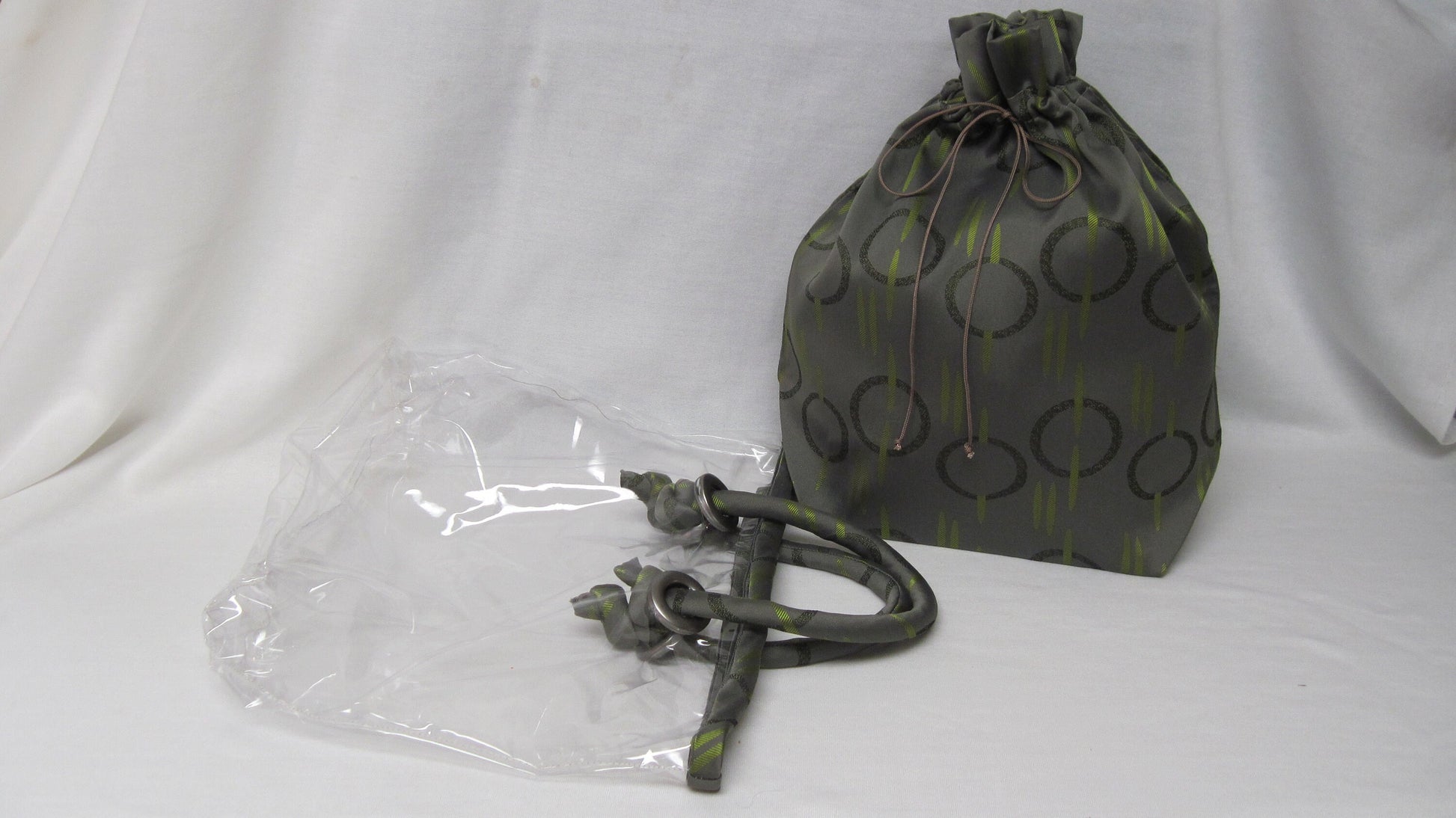 Peek-A-Boo Bag with Clear Outer Tote and Draw-string Sack - Gray & Green