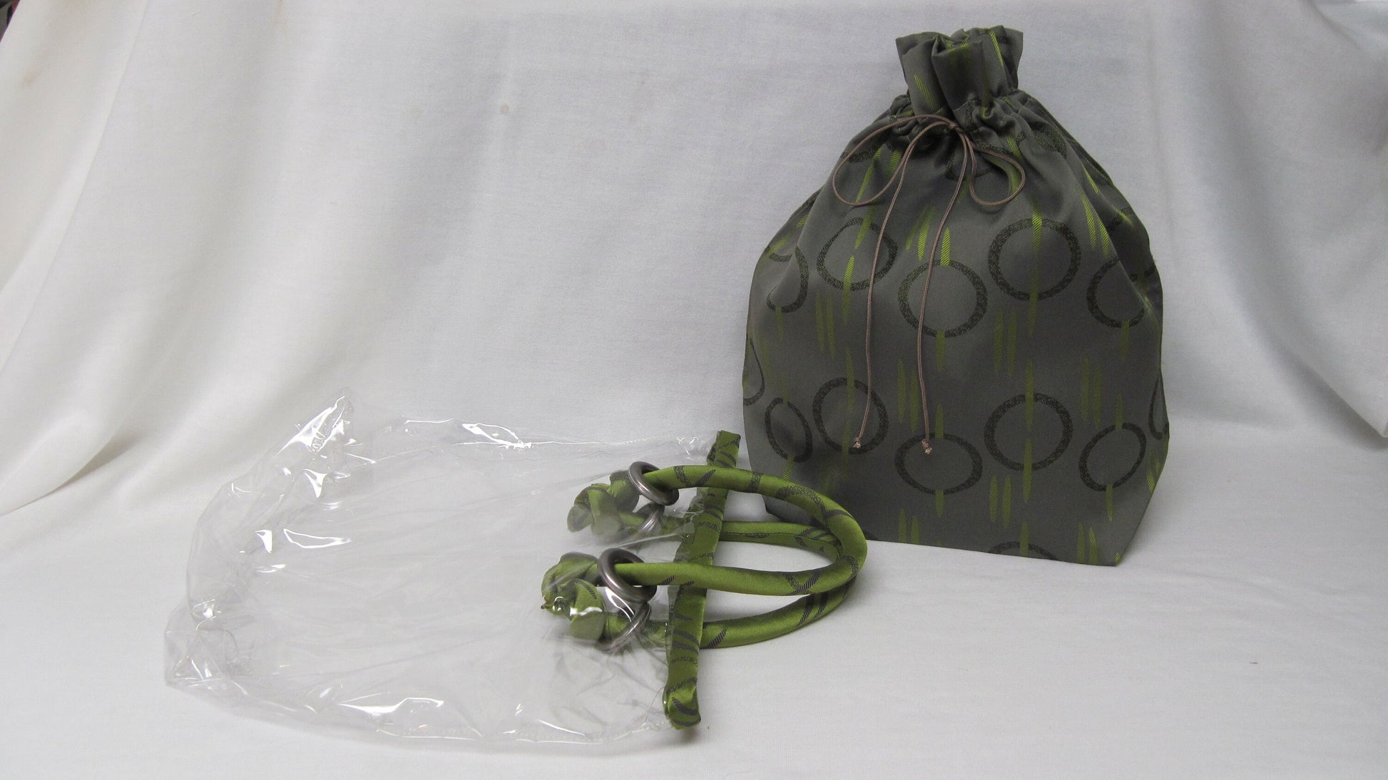 Peek-A-Boo Bag with Clear Outer Tote and Draw-string Sack - Gray & Green