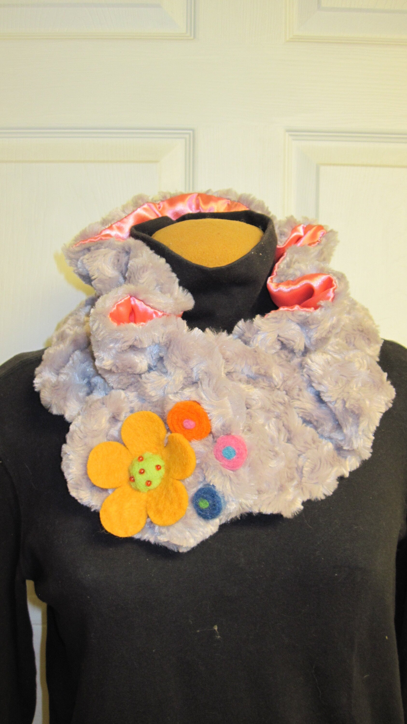 Ruffled Neck Warmer or Cowl w/Felted Whimsical Accent