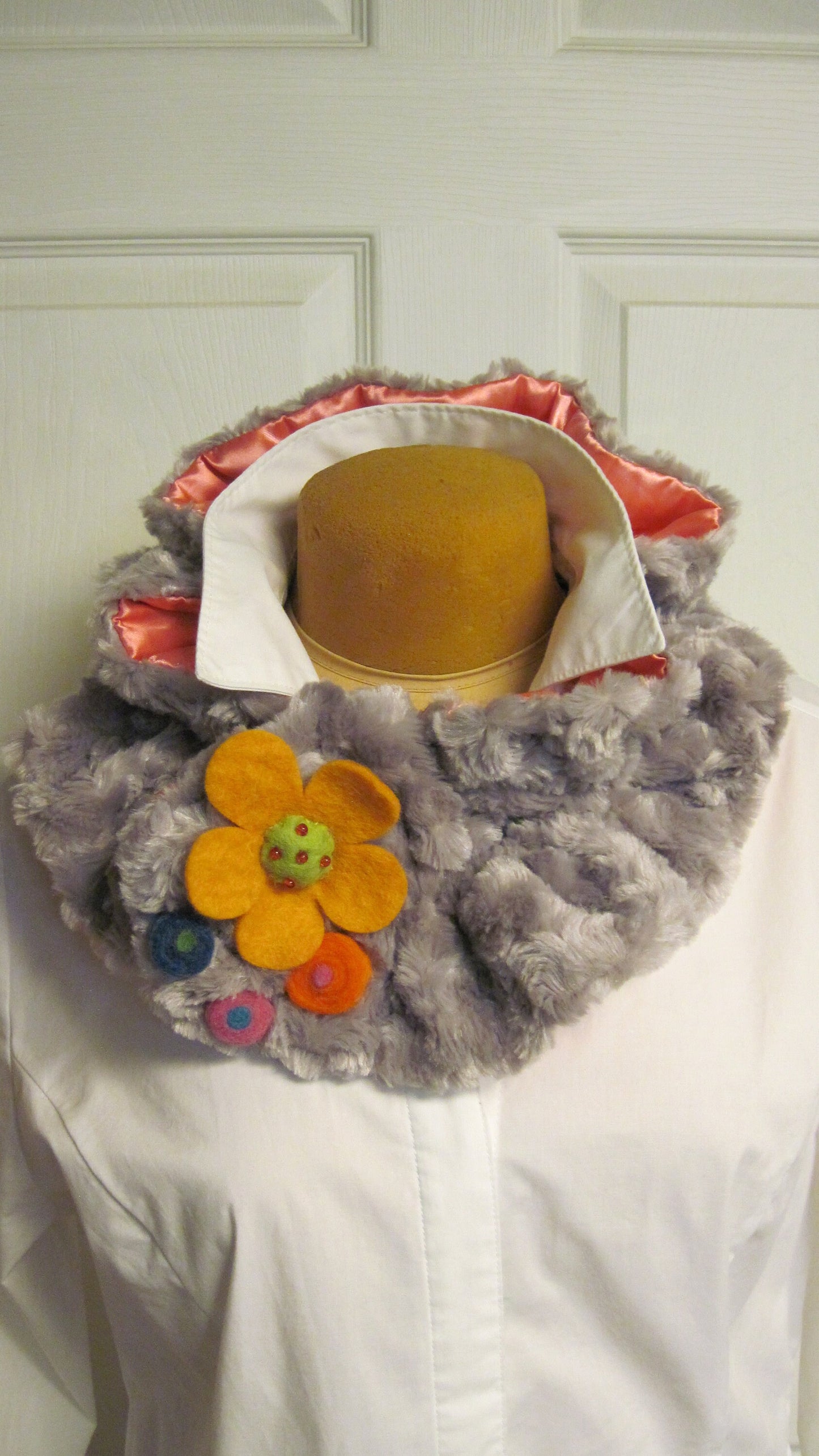Ruffled Neck Warmer or Cowl w/Felted Whimsical Accent