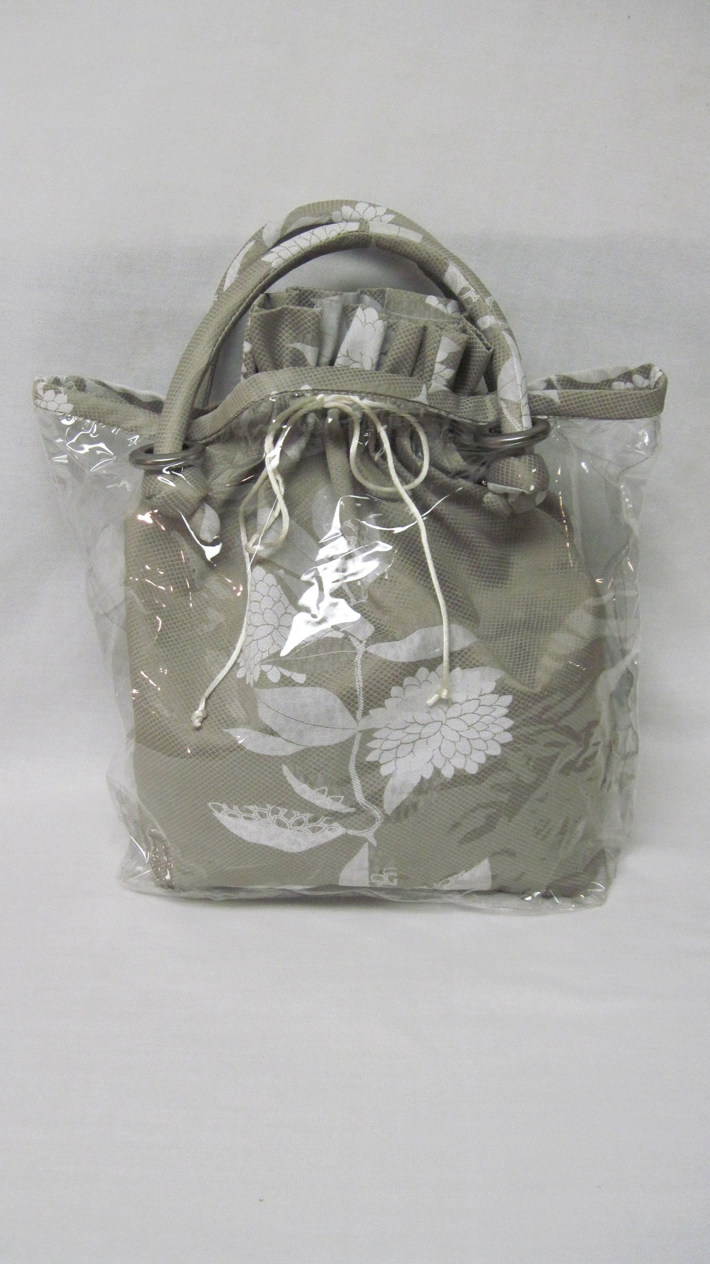Peek-A-Boo Bag with Clear Outer Tote and Draw-string Sack - Beige & White