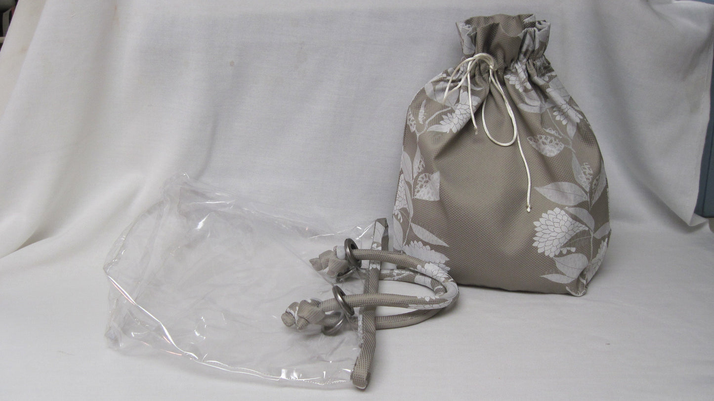 Peek-A-Boo Bag with Clear Outer Tote and Draw-string Sack - Beige & White