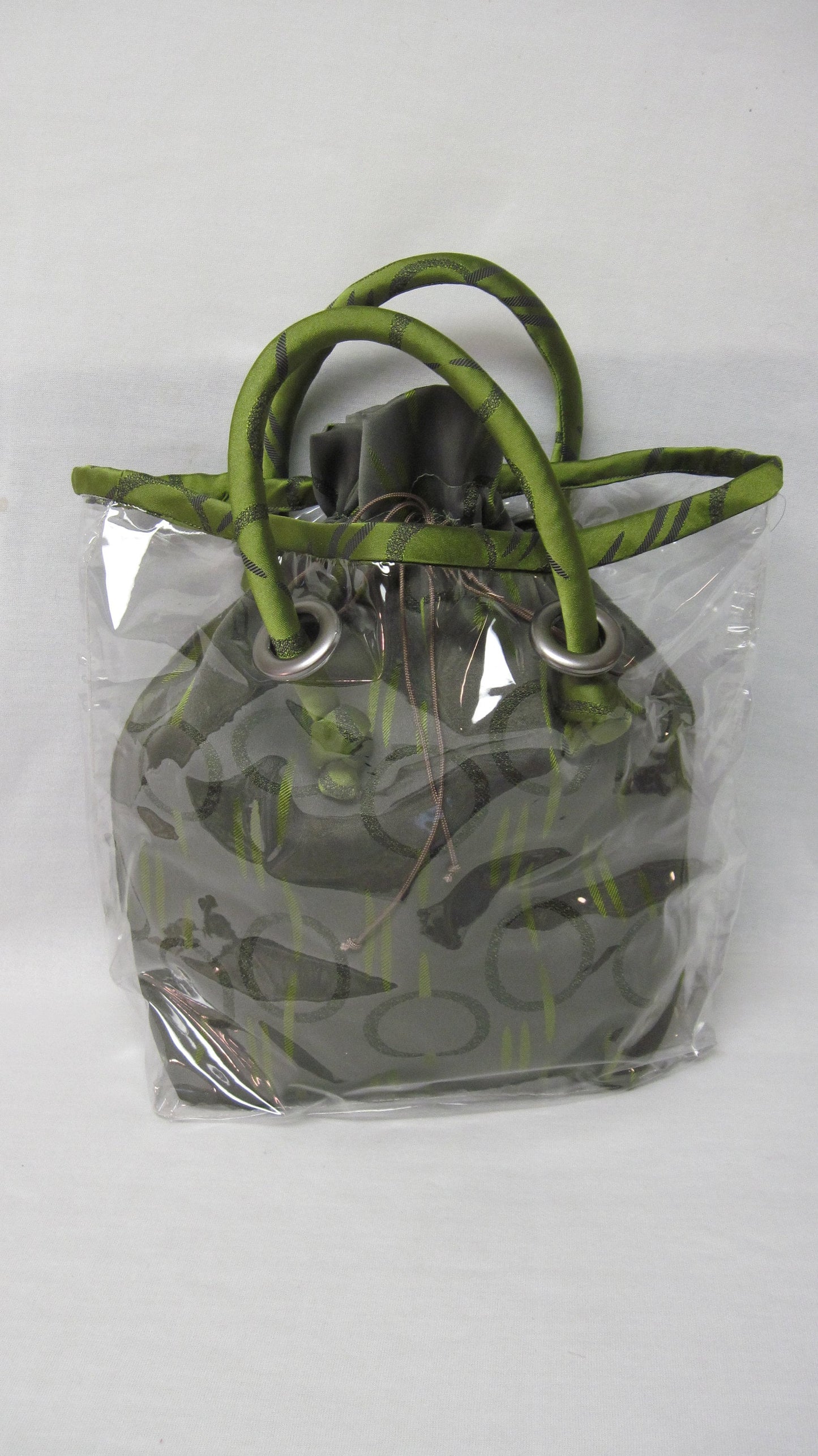 Peek-A-Boo Bag with Clear Outer Tote and Draw-string Sack - Gray & Green