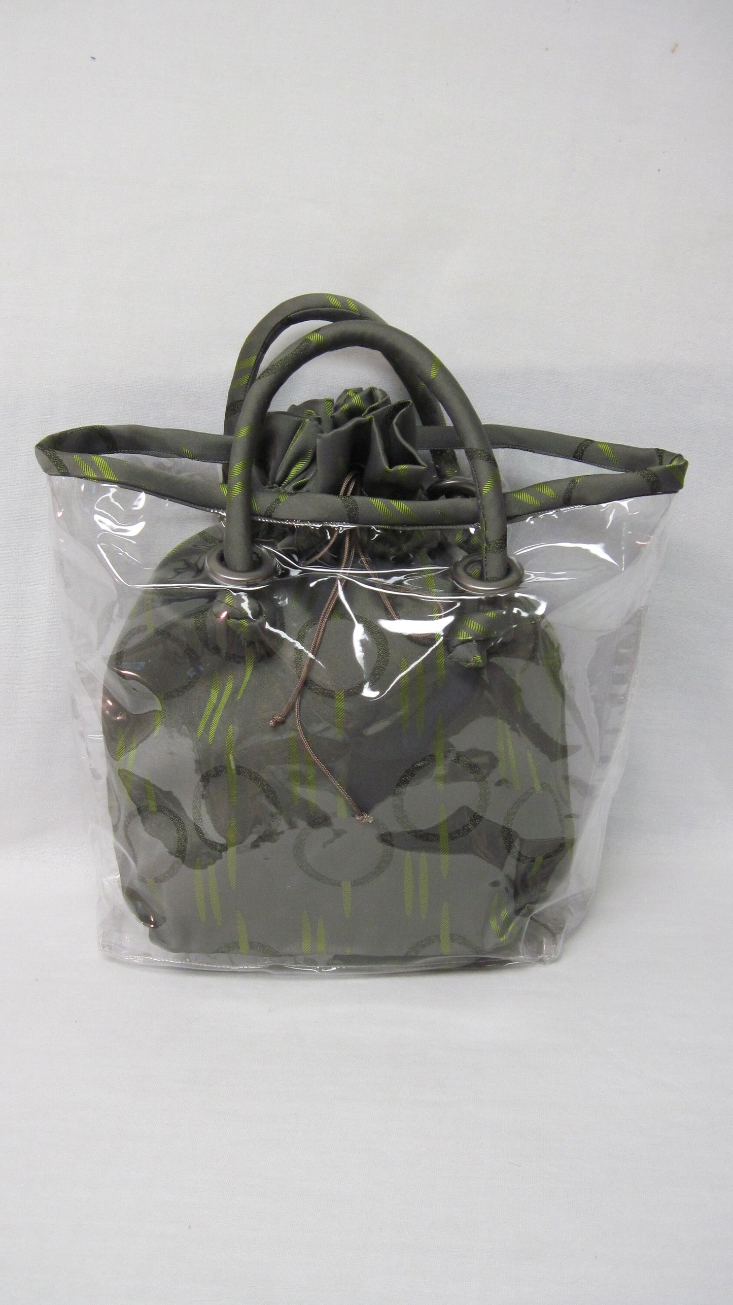 Peek-A-Boo Bag with Clear Outer Tote and Draw-string Sack - Gray & Green