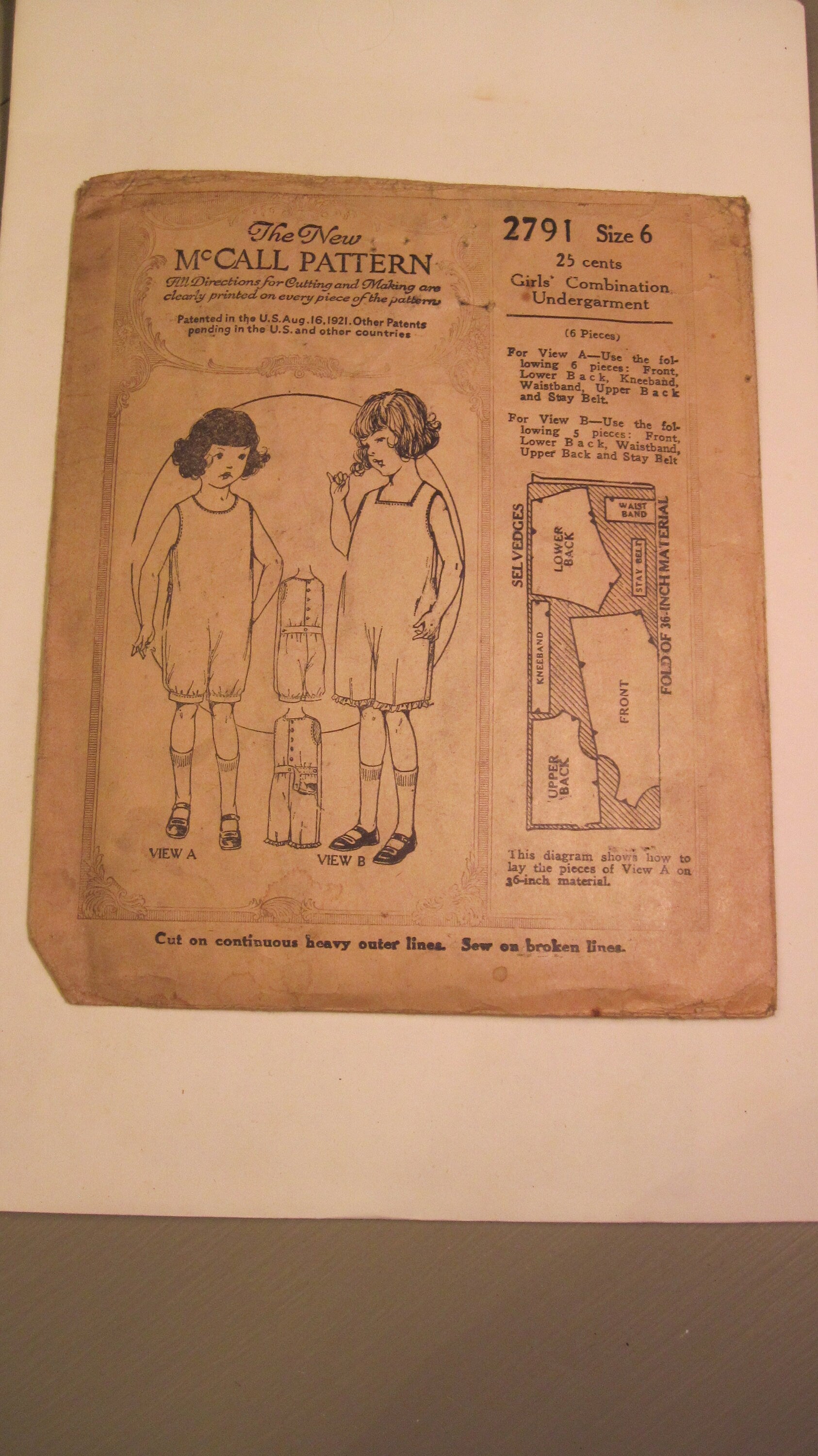 Vintage McCall's Sewing Pattern - Girl's Undergarments 1920's