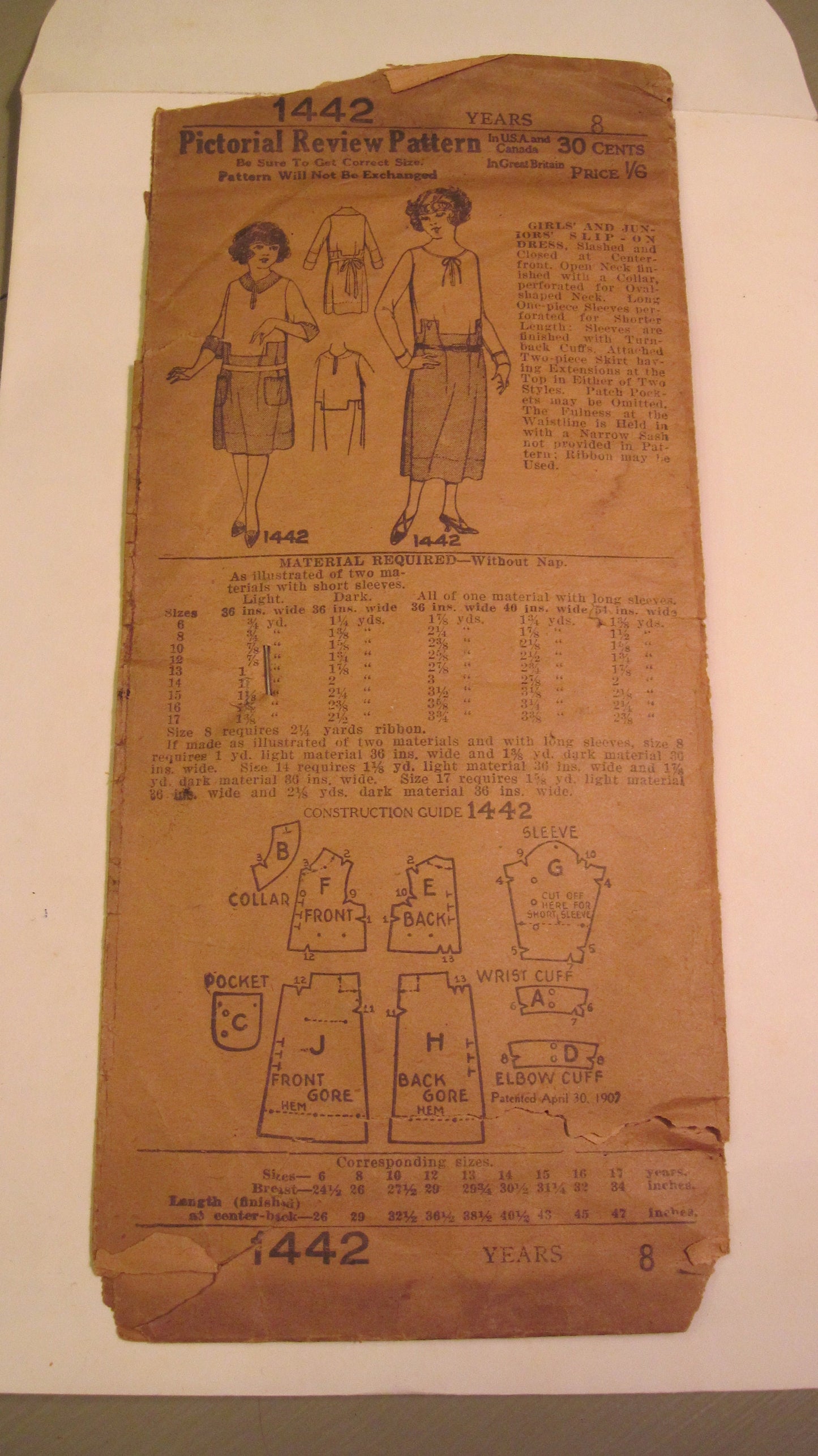 Vintage Sewing Pattern - Girl's Dress 1920's