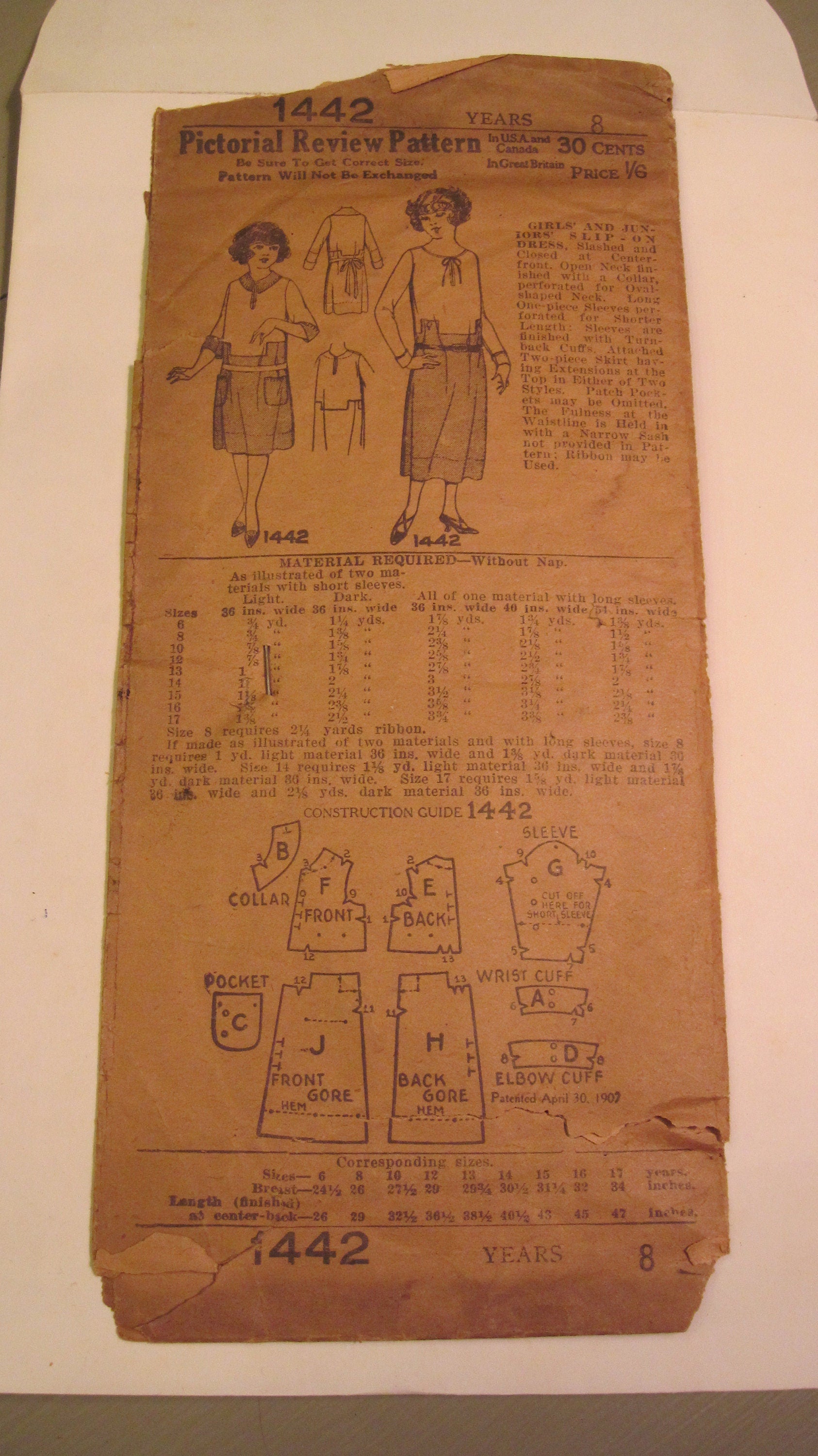 Vintage Sewing Pattern - Girl's Dress 1920's