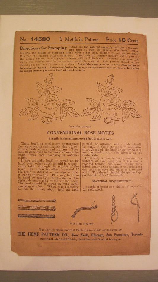 Vintage Embroidery Pattern - Rose , circa 1910's