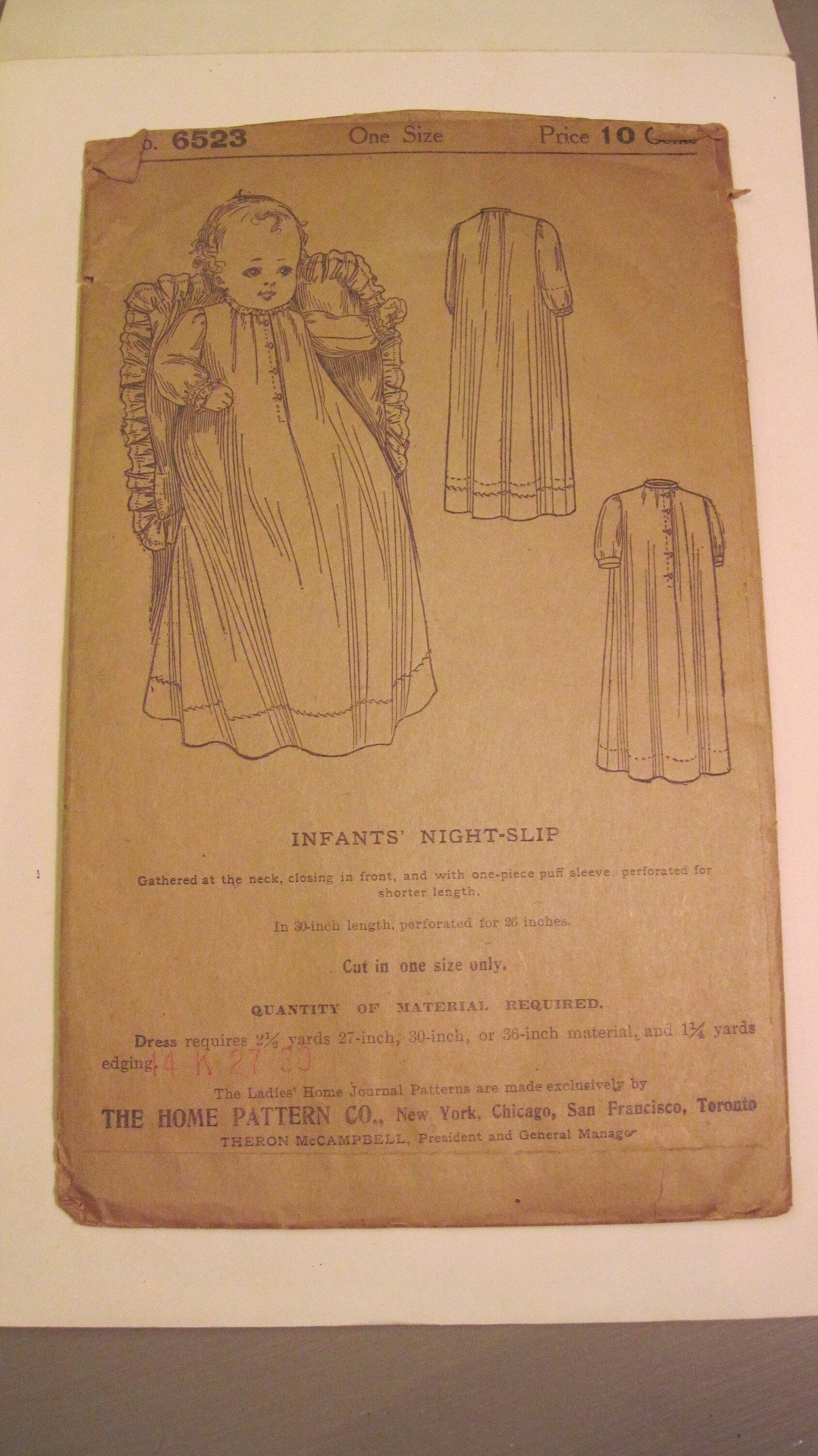 Vintage Sewing Pattern, Infants' Night-slip circa 1920's