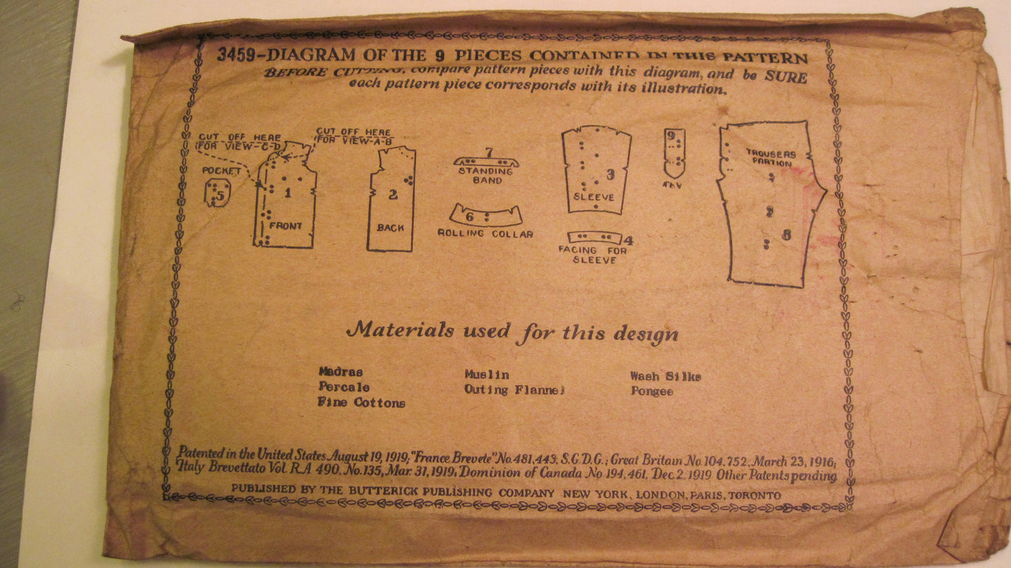 Vintage Sewing Pattern - Butterick - Boy's Pajamas 1920's
