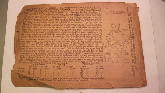 Vintage Sewing Pattern - Child's Dresses and Drawers 1920
