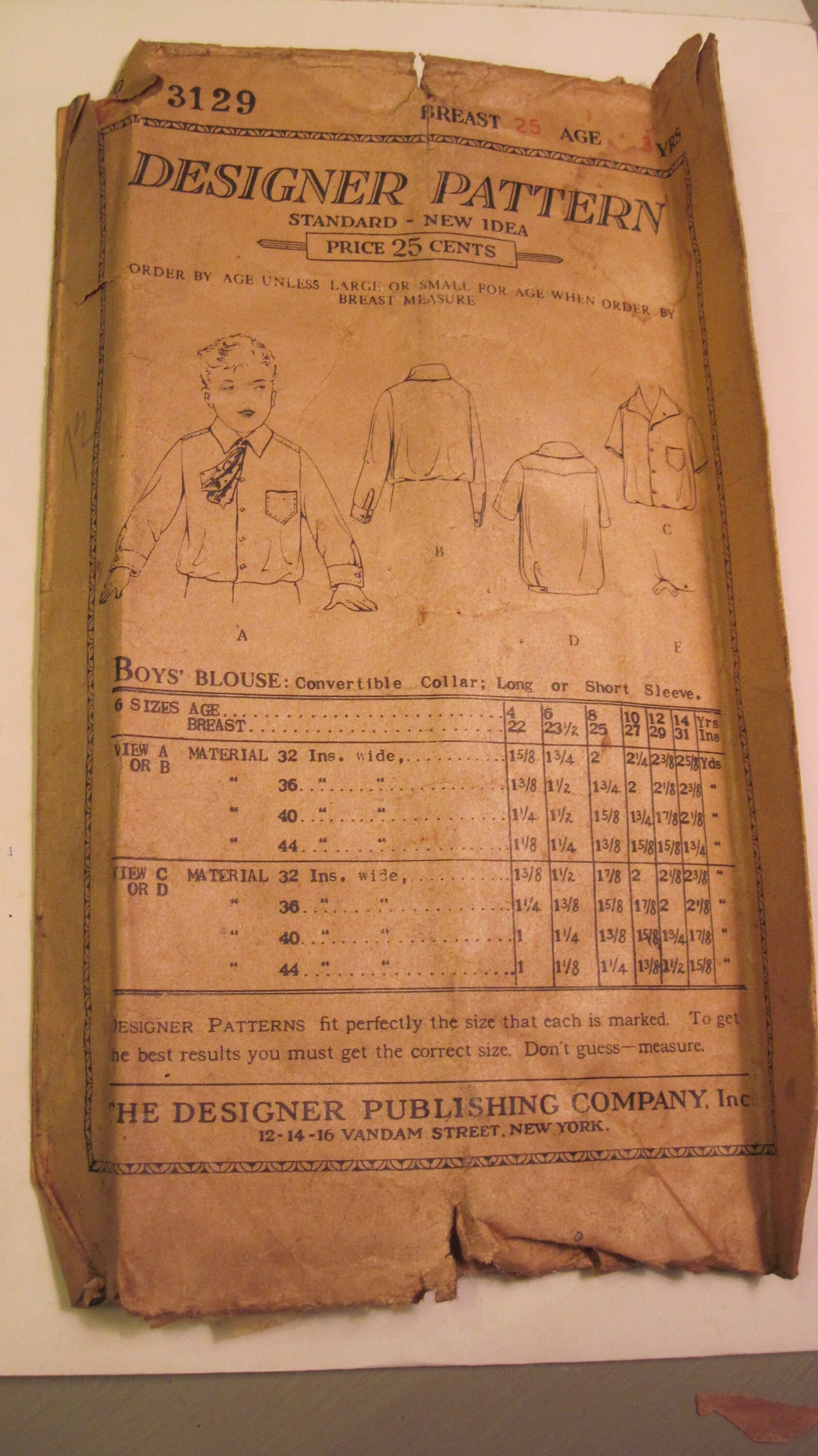 Vintage Sewing Pattern - Boy's Shirt 1920's