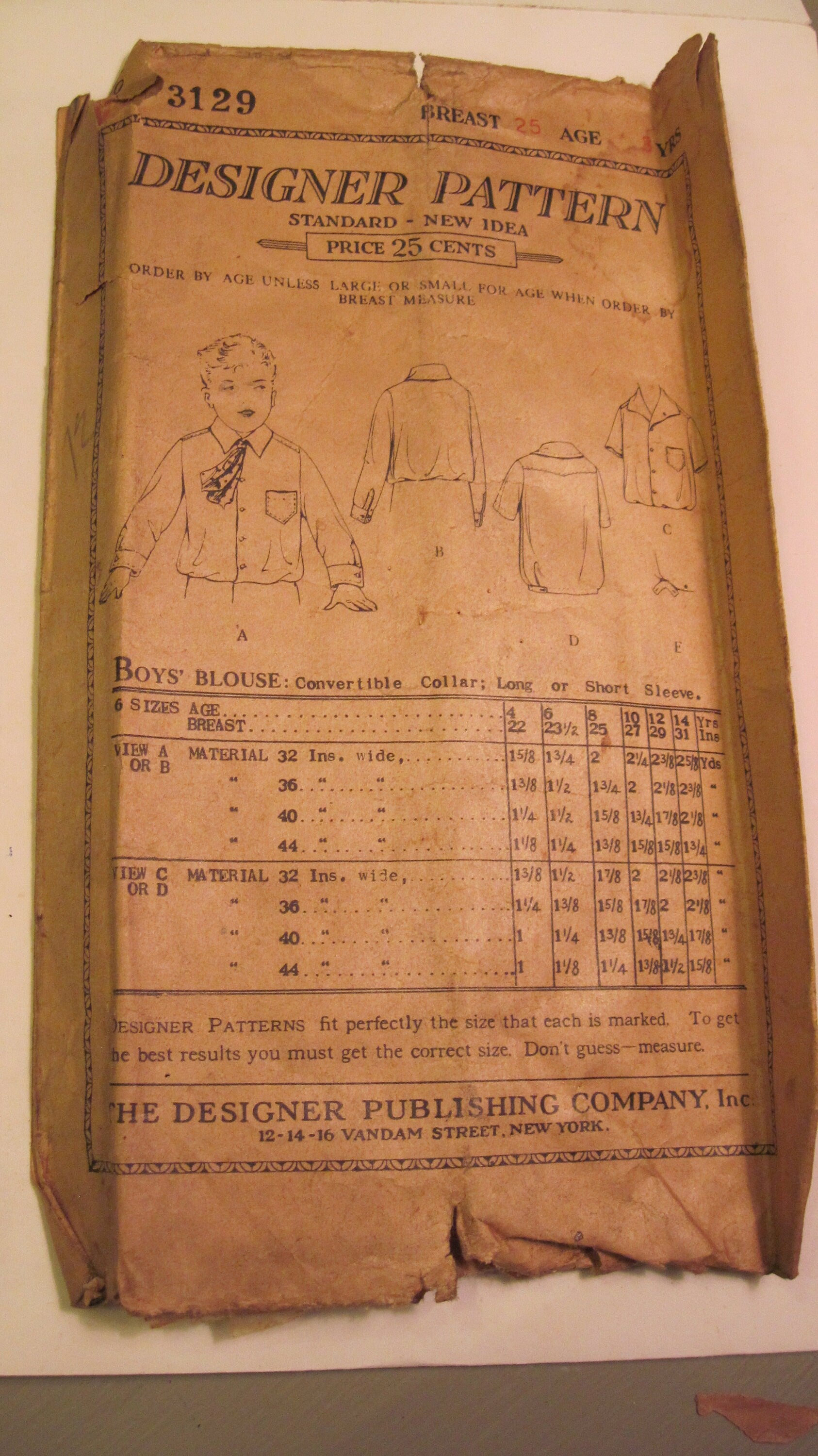 Vintage Sewing Pattern - Boy's Shirt 1920's