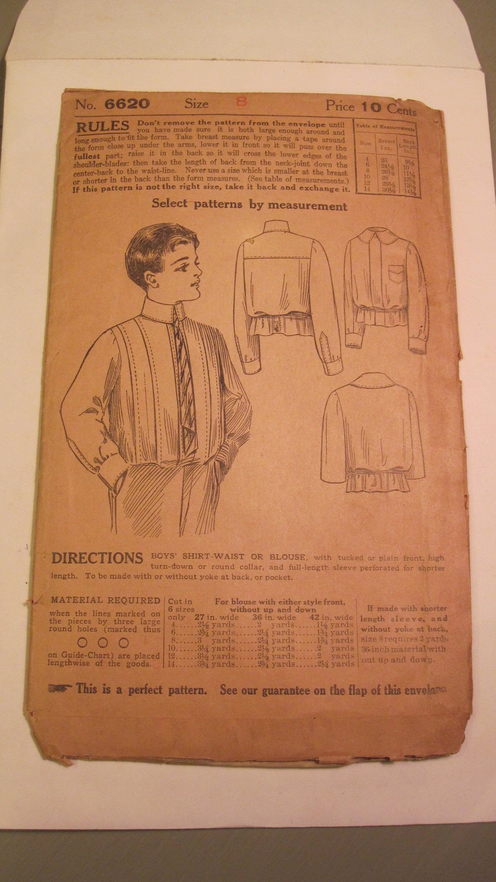 Vintage Sewing Pattern - Boy's Shirt 1920's