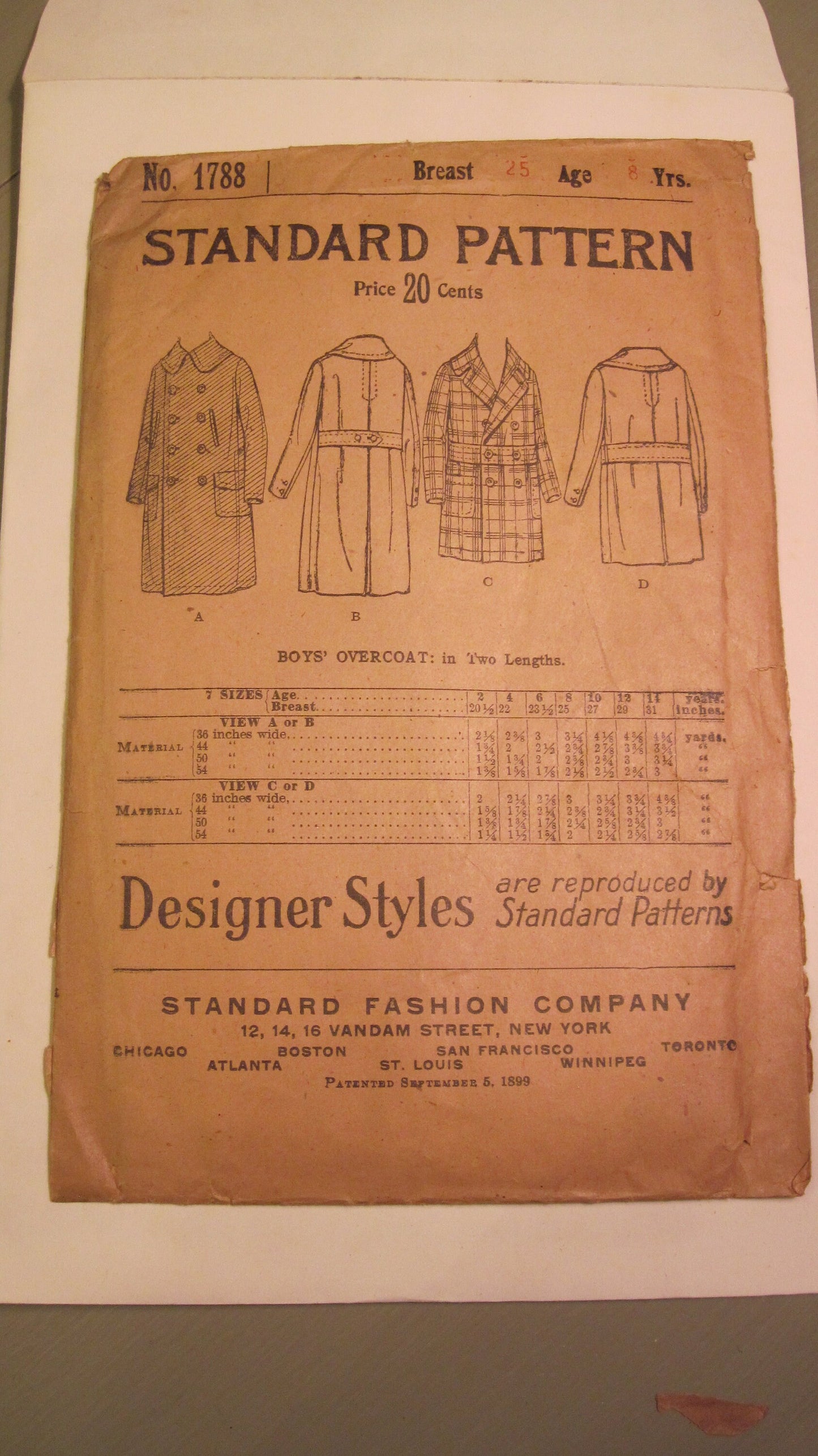 Vintage Sewing Pattern - Boy's Overcoat 1920's