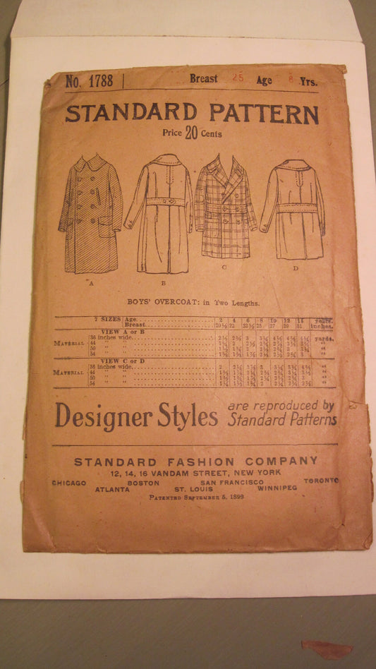 Vintage Sewing Pattern - Boy's Overcoat 1920's