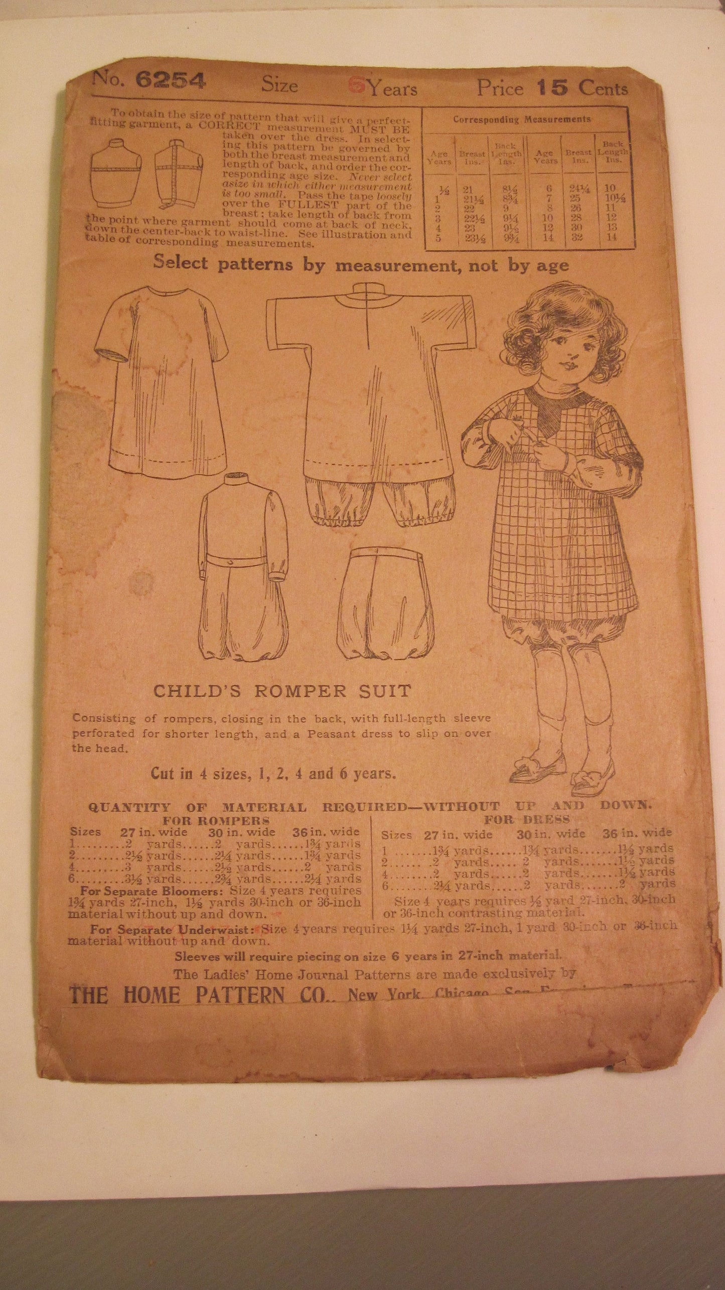 Vintage Sewing Pattern - Child's Romper Suit, Size 6 circa 1920's