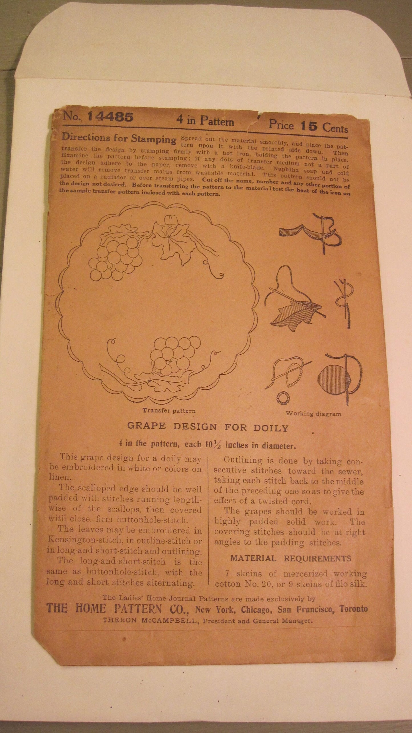 Vintage Embroidery Pattern - Grape Design for Doily, circa 1910's