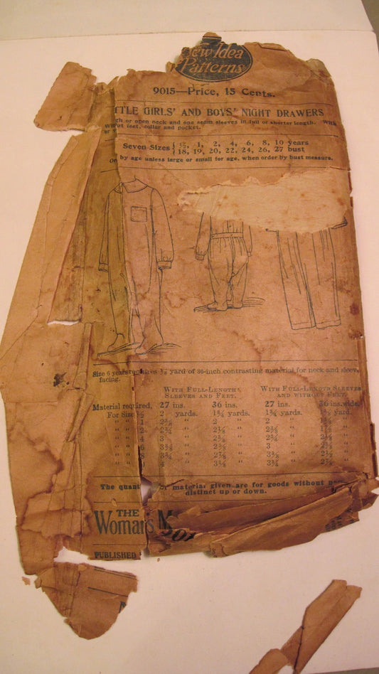 Vintage Sewing Pattern - Girl's or Boy's Night Drawers - 1920's