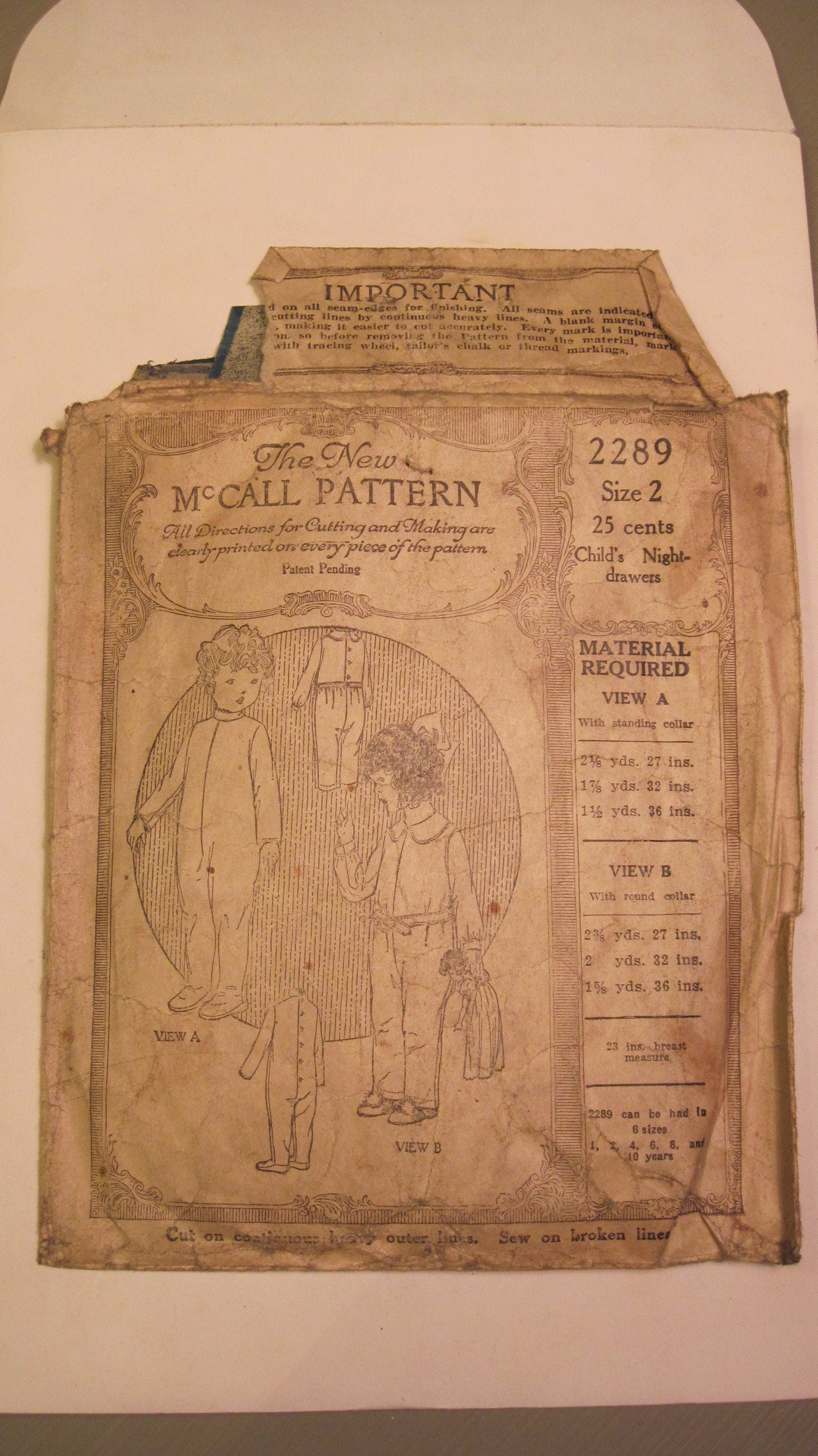 Vintage Sewing Pattern - Child's Night Drawers 1920's