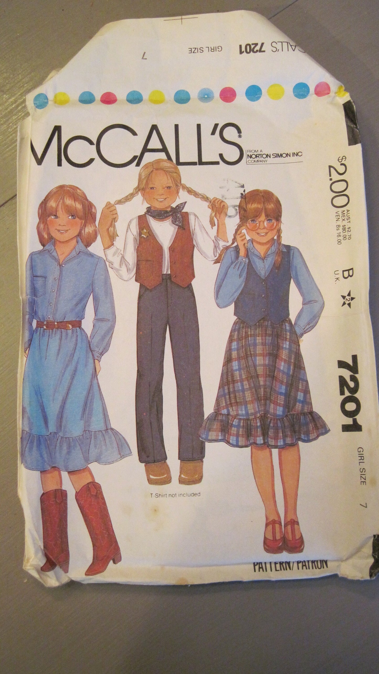 Vintage Sewing Pattern - Girl's Shirt, Skirt, Pants, & Vest - Girls Size 7