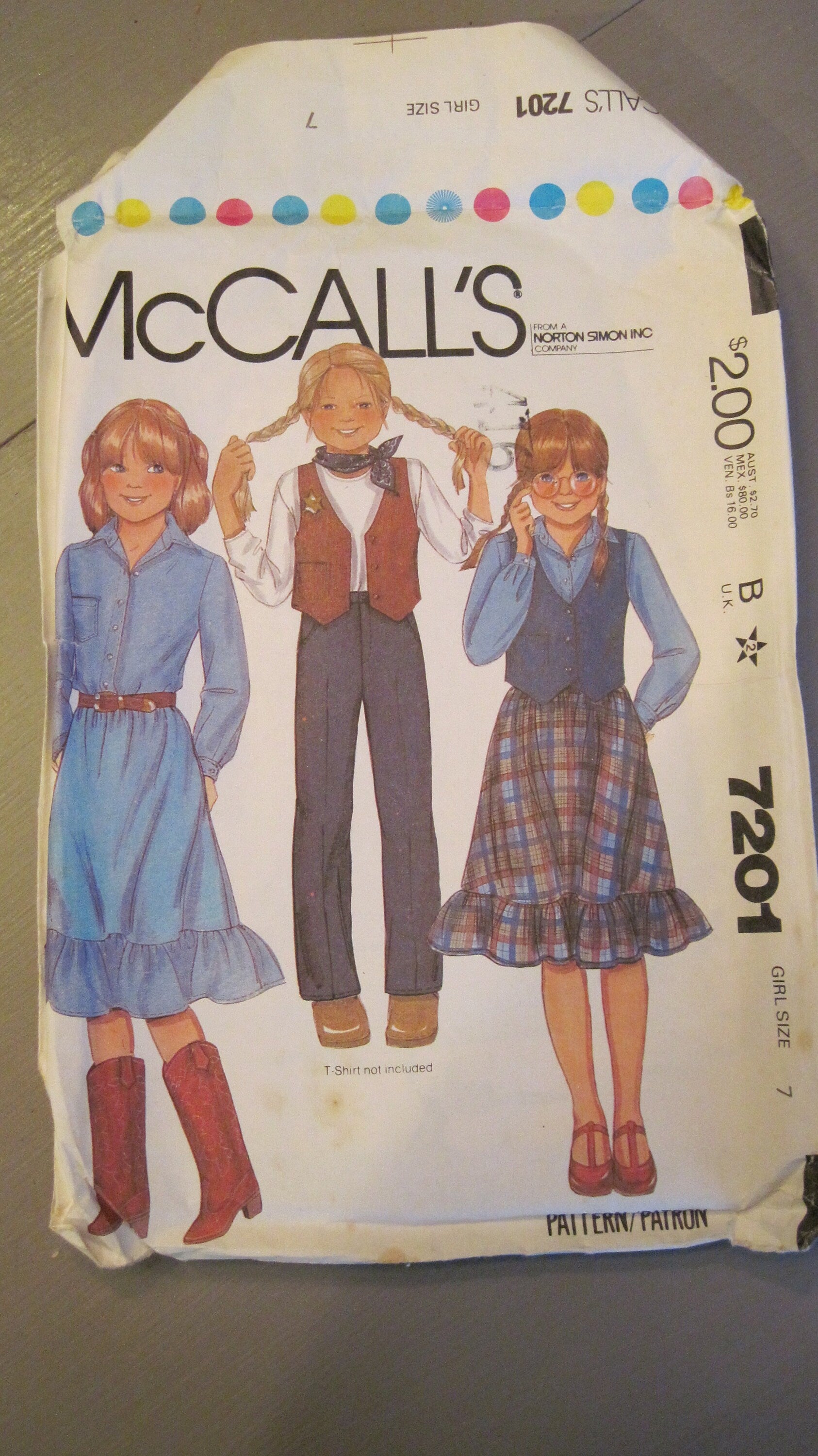 Vintage Sewing Pattern - Girl's Shirt, Skirt, Pants, & Vest - Girls Size 7