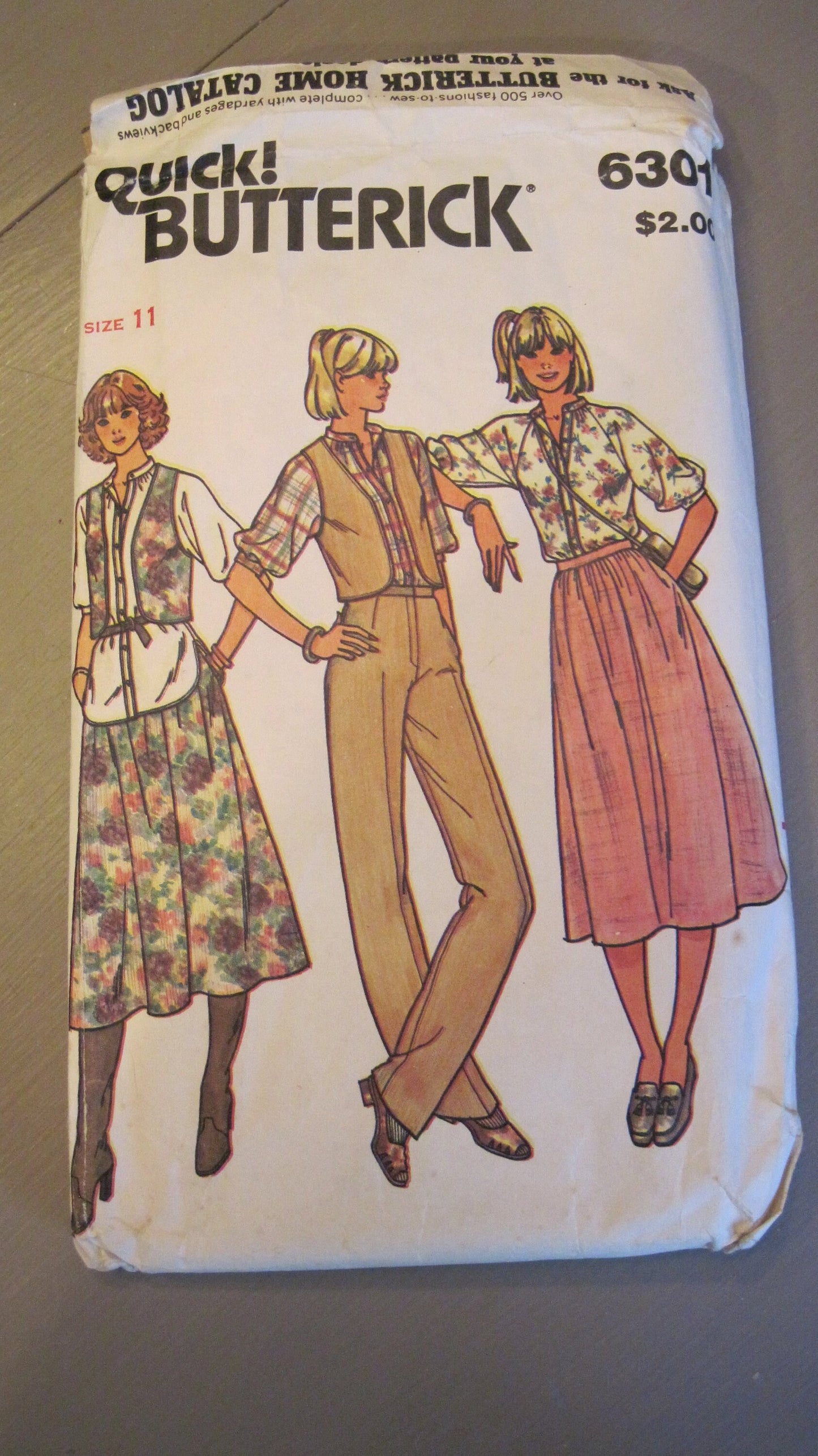 Vintage Butterick Pattern, Skirt, Blouse, Vest and Pants; Misses Size 11
