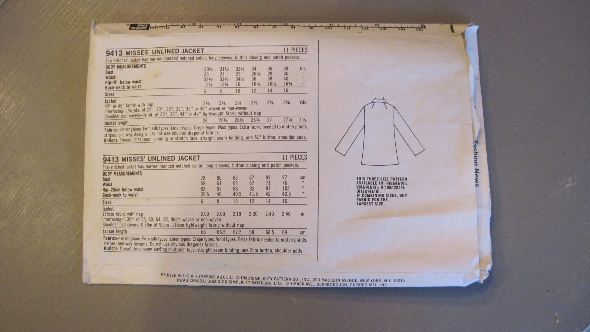 Unlined Jacket Pattern - Simplicity Size Misses 10-14