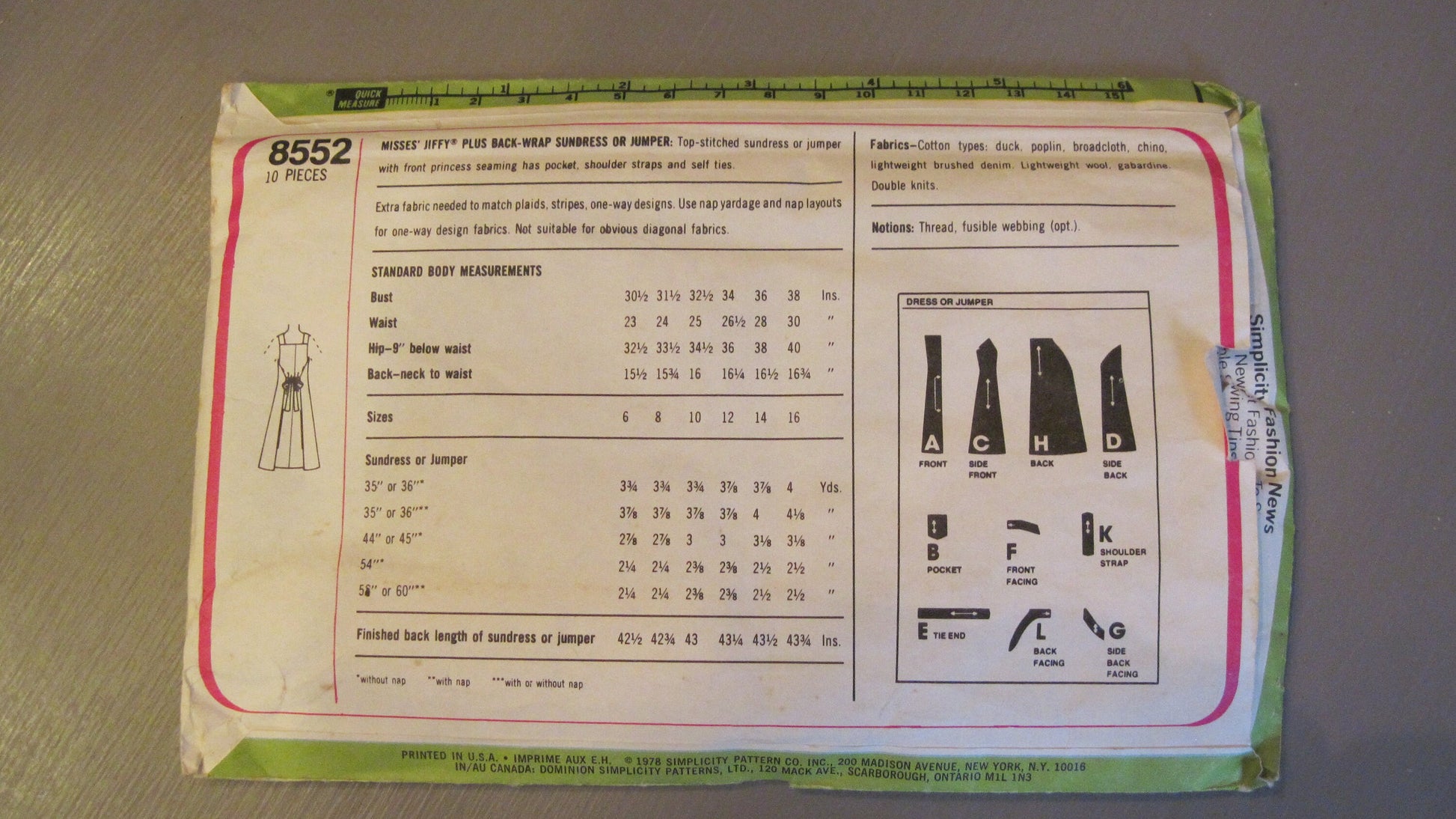Vintage 1970's Wrap Dress Pattern, Simplicity, Size Miss 14